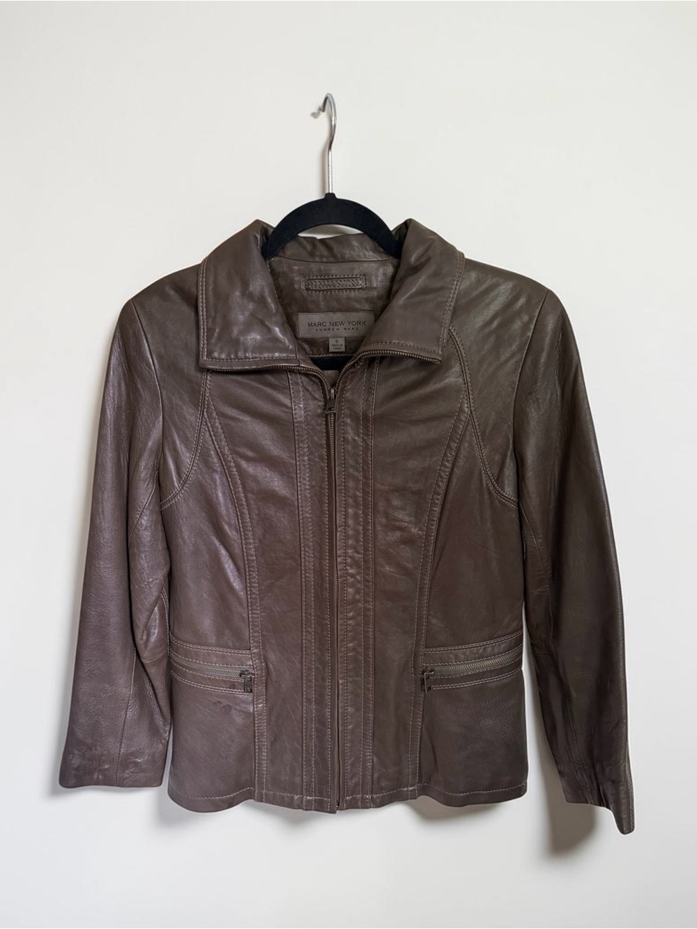 Vintage Andrew Marc Brown Soft Lambskin Leather Jacket Women Small Y2K Zip Up SM - Picture 2 of 13